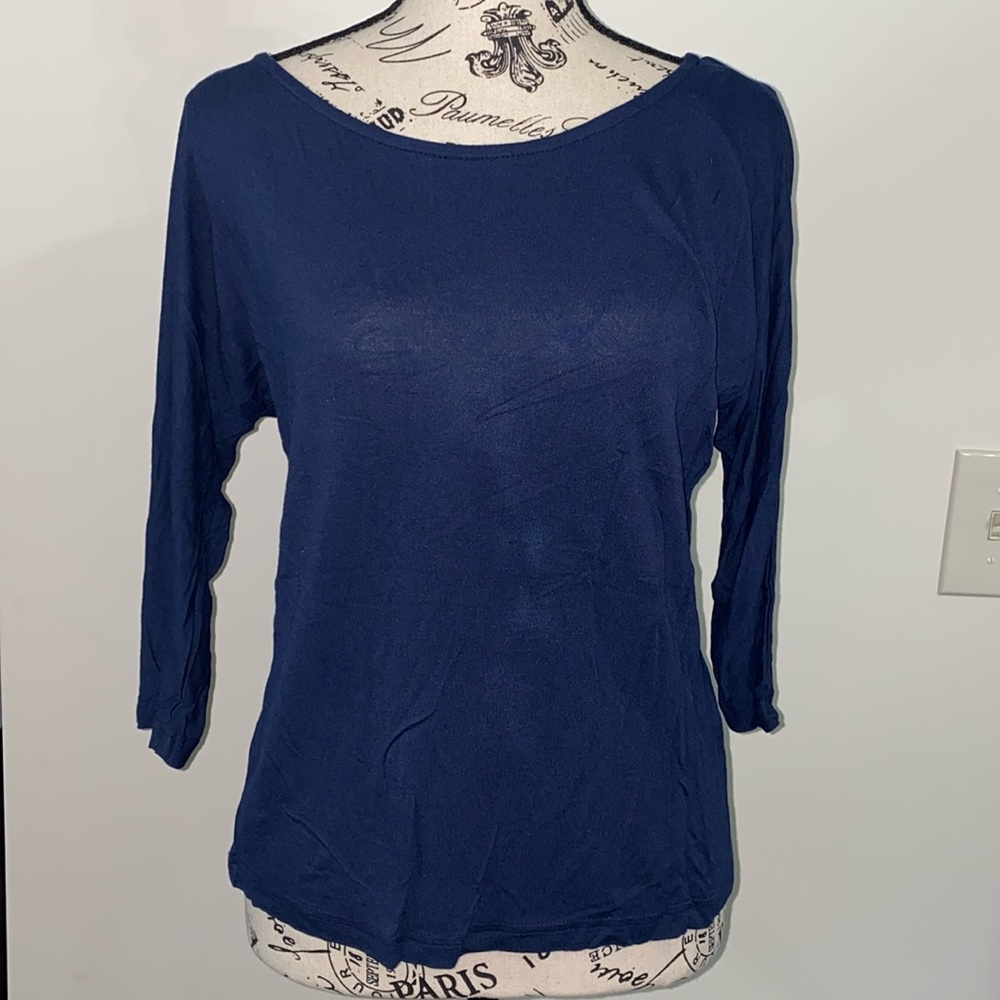 Venus 3/4 sleeve Navy blouse w/crisscross back